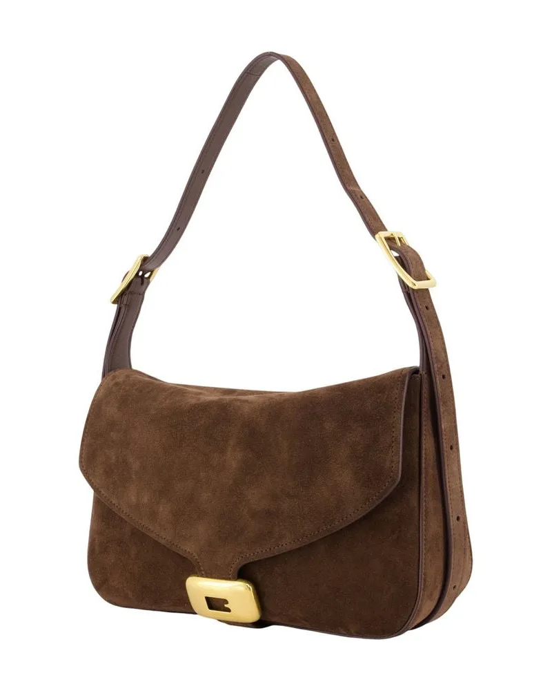 Balenciaga Women's Clicca M Shoulder Bag -  Suede Brown Calfskin Shoulder-Hobo-Bags Brown
