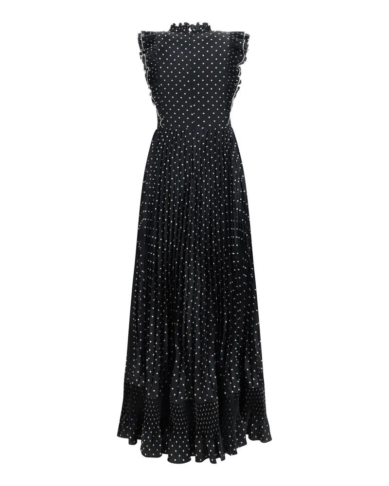 Self-Portrait Women's Polka Dot Long Dress Black Polyester Black