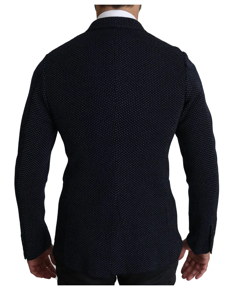 Dolce & Gabbana Men's Dark Blue Dotted Double Breasted Coat Blazer Clothing Navy