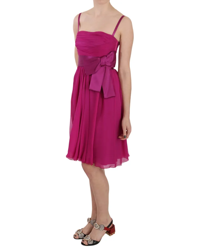 Dolce & Gabbana Women's Fuchsia Pink Bow Silk Sleeveless Dress Pink