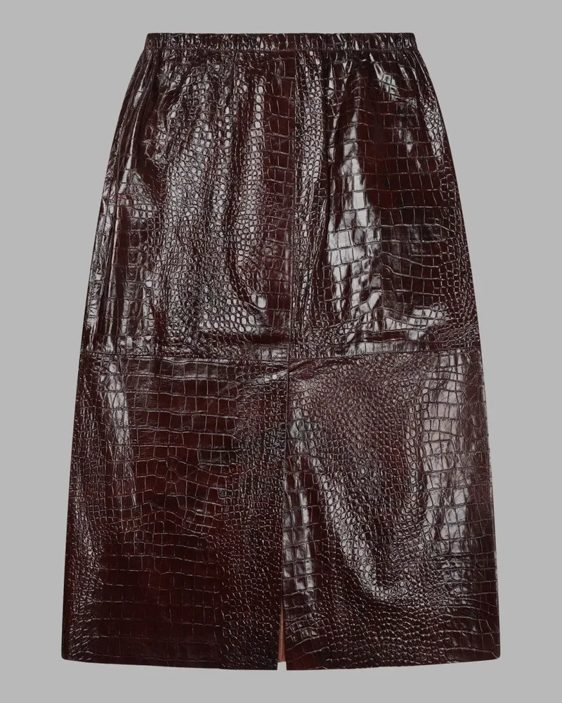 ALYSI Crocodile-Effect Leather Midi Skirt — Brown Brown