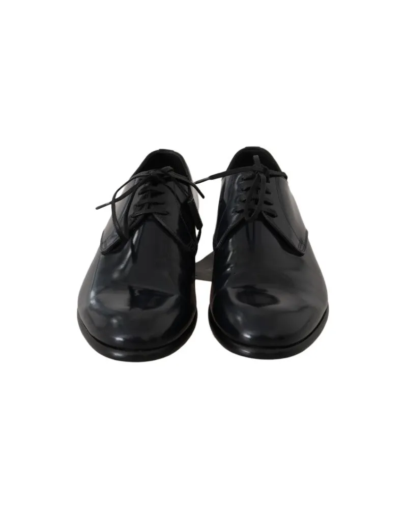 Dolce & Gabbana Men's Blue Leather Polished Dress Derby Shoes Black
