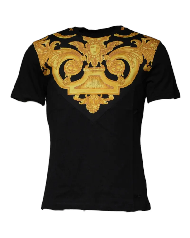 Versace Men's Black Medusa Print Cotton Crew Neck T-Shirt Black