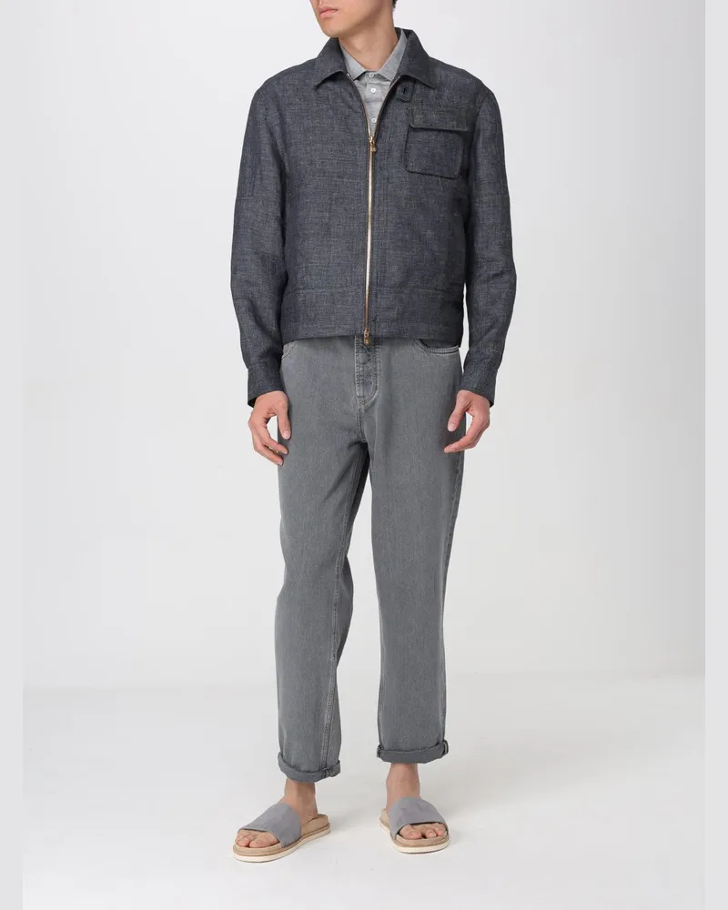 Brunello Cucinelli Mens Black Linen Zip Jacket Clothing Black