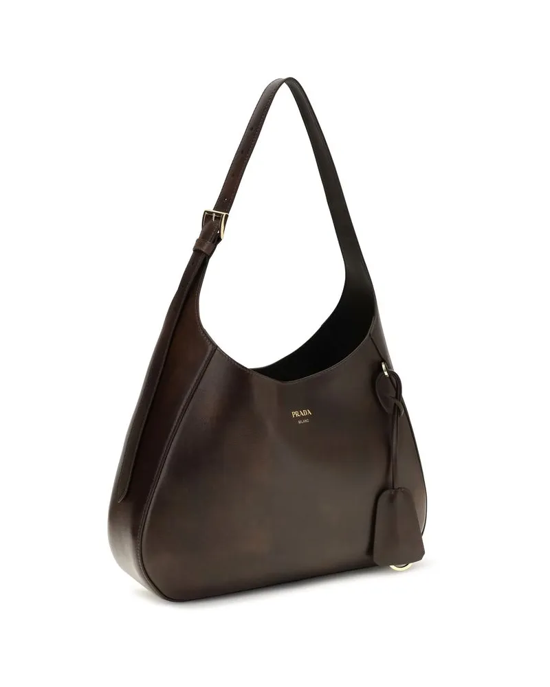 Prada Women's Brown Calf Leather Bos Taurus Shoulder Bag Brown
