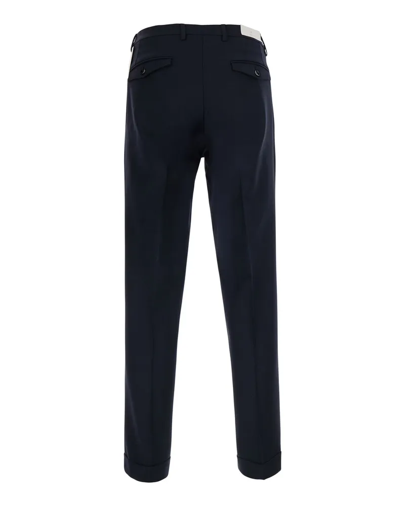 MICHAEL COAL Men's Double Pleated Trousers Blue Tech Fabric Wool Blue