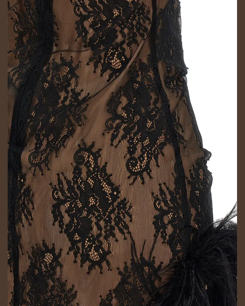 Giuseppe di Morabito Lace and Feather Dress — Black Black