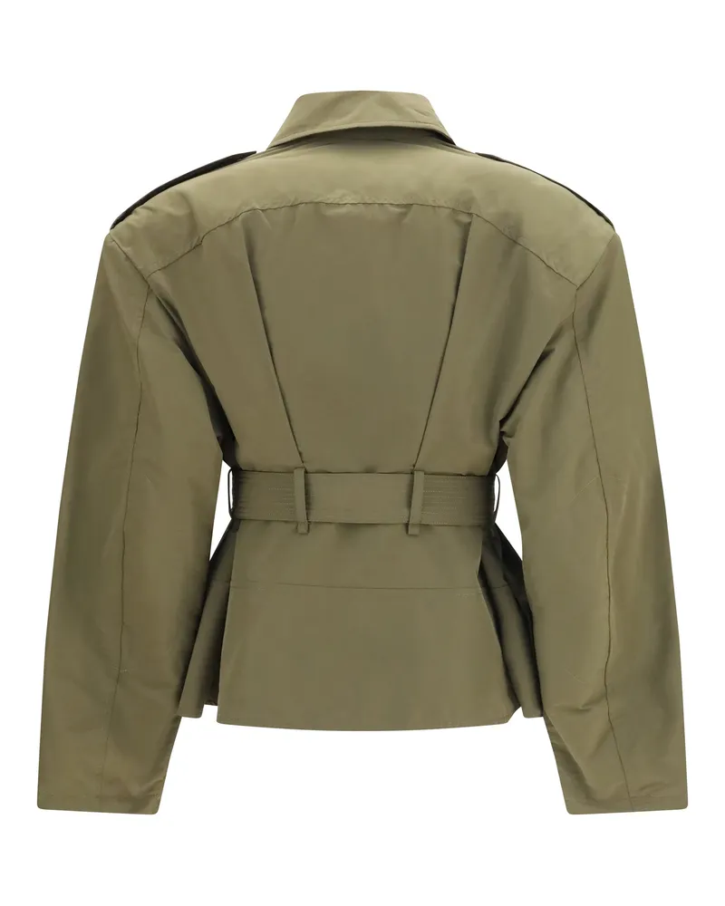 Alexander McQueen Women's Cropped Belted High-Neck Jacket Woodland Green Cotton; Polyester Green