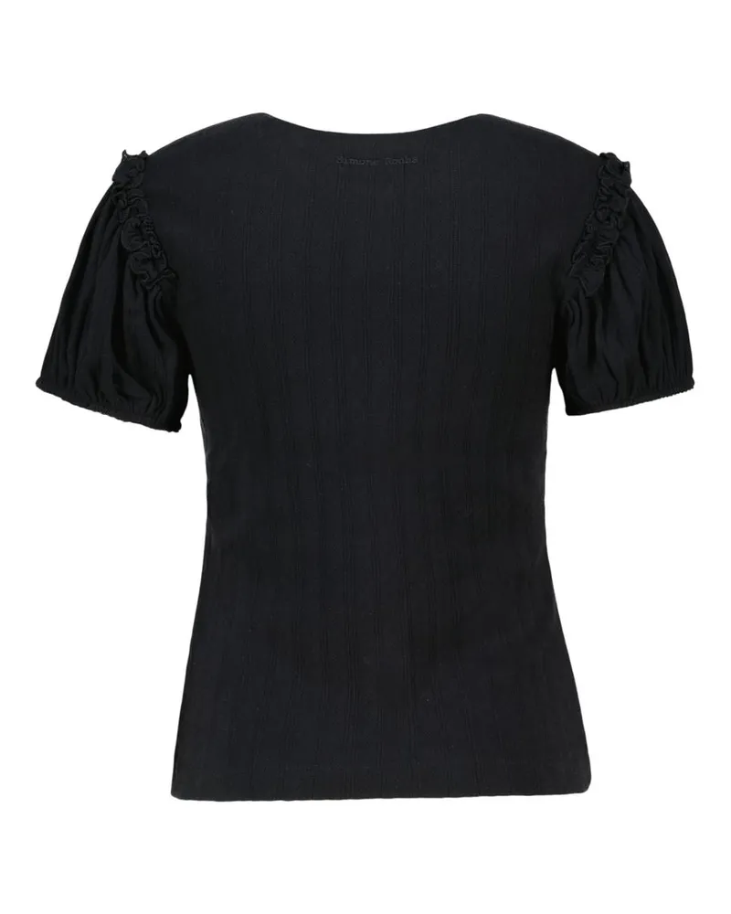 Simone Rocha Pointelle Puff Sleeve Cardigan — Black 