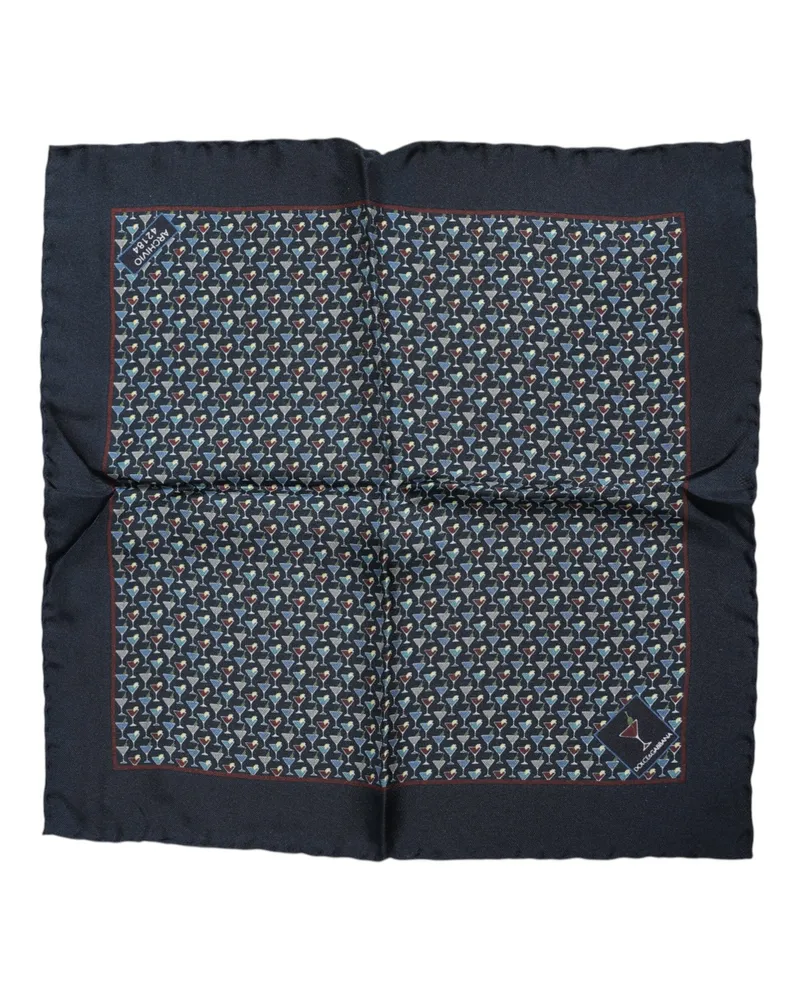 Dolce & Gabbana Men's Blue Cocktail Silk Square Foulard Scarf Blue