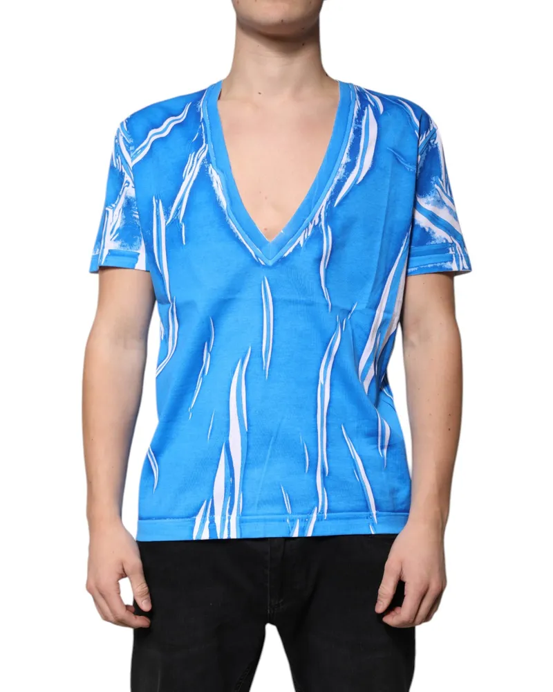 Dolce & Gabbana Men's Blue Cotton V-Neck Short Sleeves T-Shirt Blue