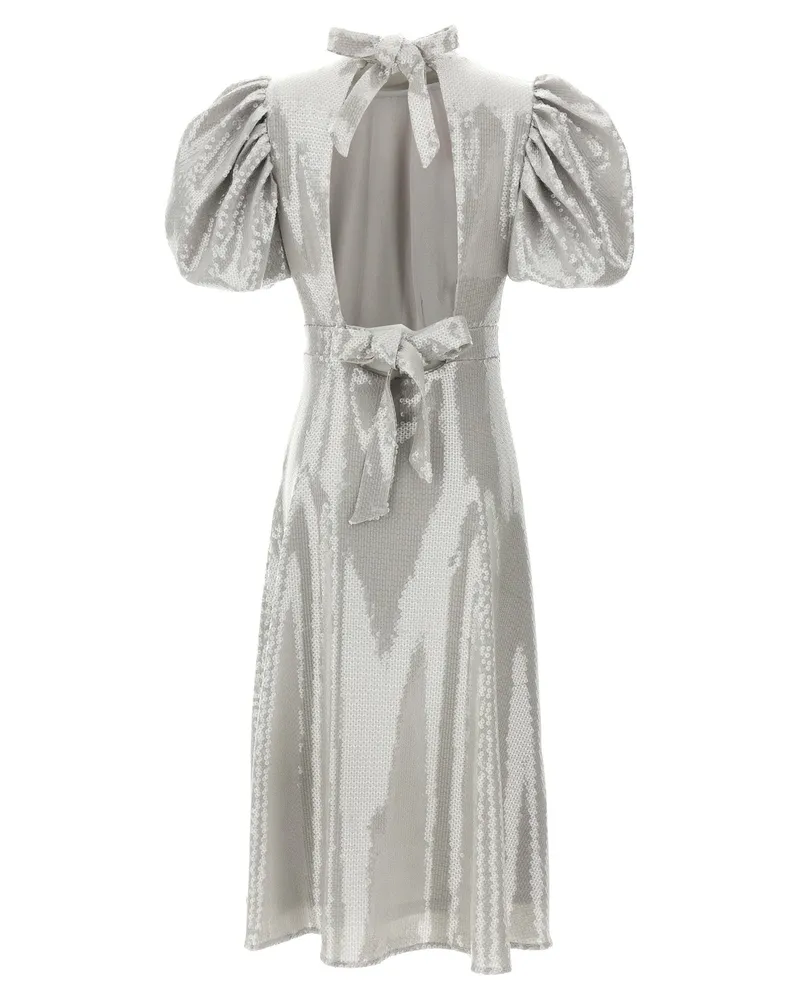ROTATE Birger Christensen Sequin Midi Dress — Silver Silver