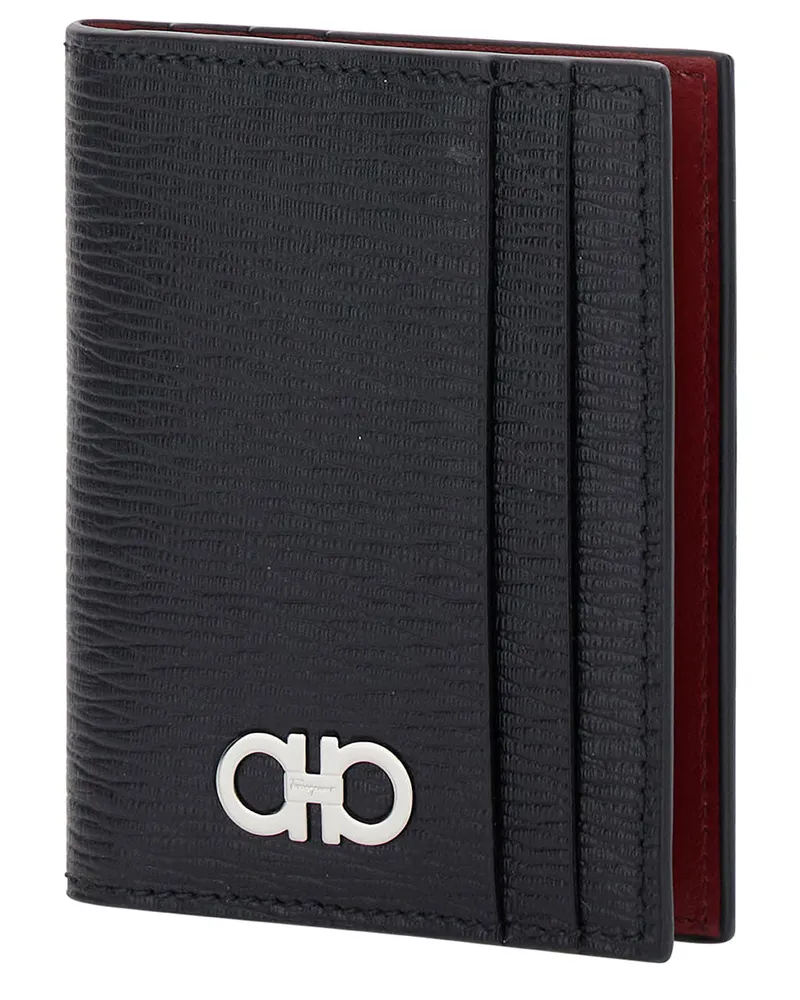 Ferragamo Men's Card Holder Black Leather Calf Accessory Black