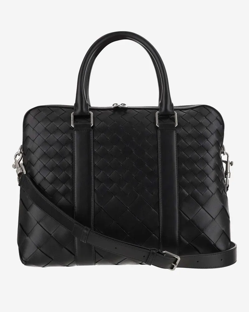 Bottega Veneta Men's Slim Intrecciato Business Bag Black Calfskin Shoulder Black