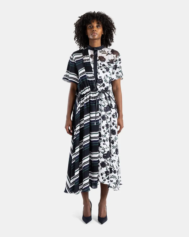Sacai Women's Asymmetric Pattern Mix Midi Dress White White