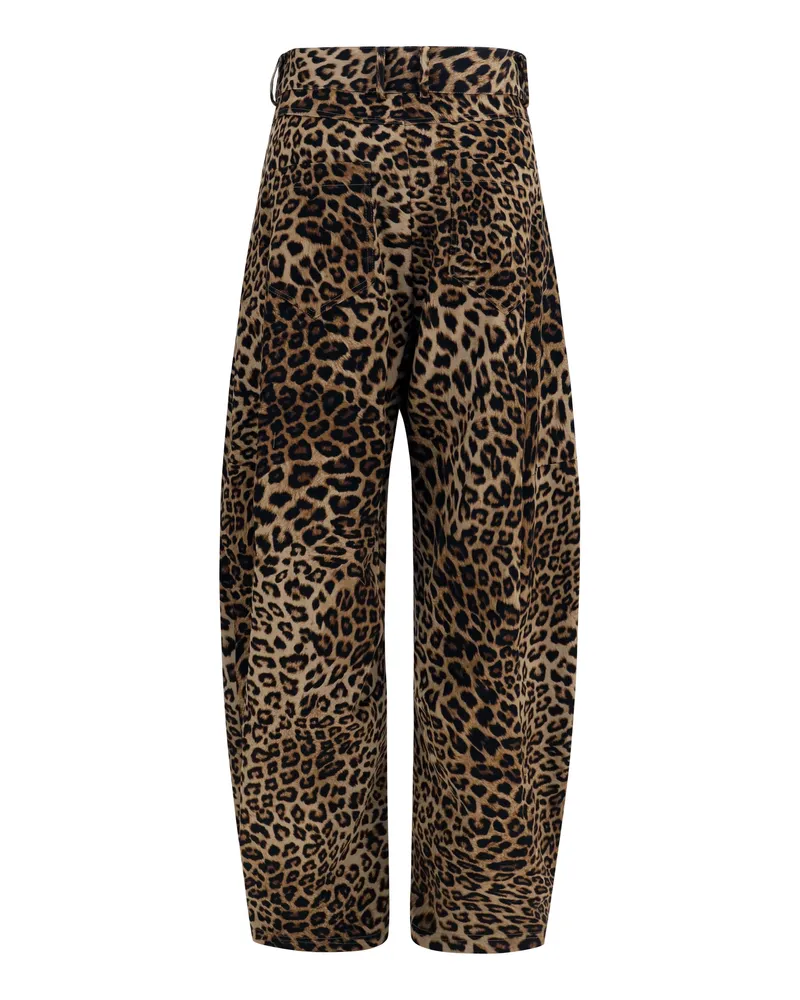 Ella Women's Barrel Pants Animalier Cotton; Elastane Trousers Beige
