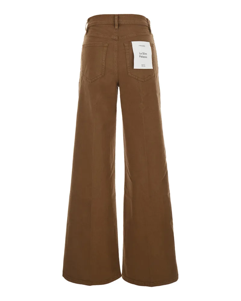 Frame Denim Women's Jeans Le Slim Palazzo Brown Wide Leg Cotton Polyester Elastane Brown