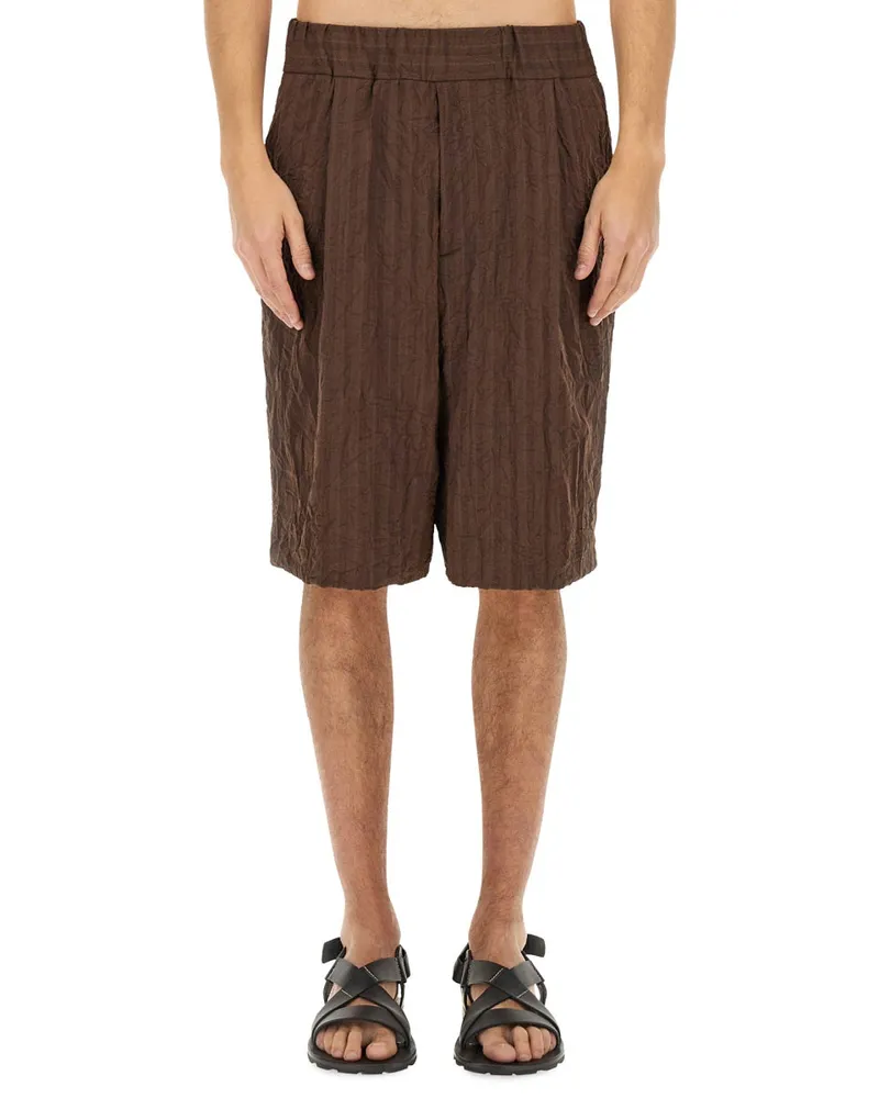 Dries van Noten Pleated Polyester Shorts — Brown Brown