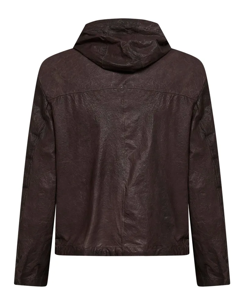 Salvatore Santoro Men's Hooded Jacket Coffee Crinkled Leather Brown Ovine Bomber Brown