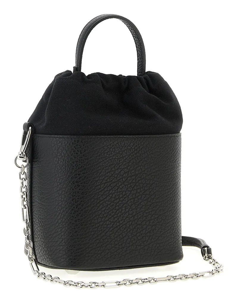 Maison Margiela Grained Leather Drawstring Bucket Bag — Black Black