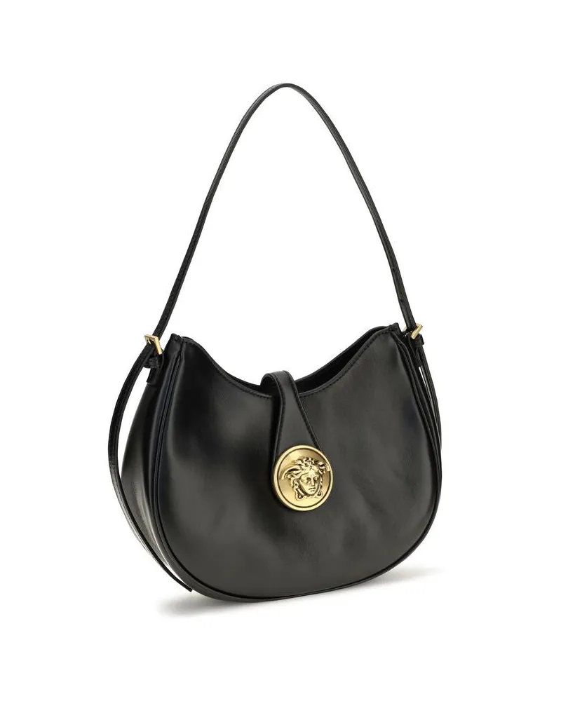 Versace Women's Black Calf Leather Bos Taurus Shoulder Bag Black