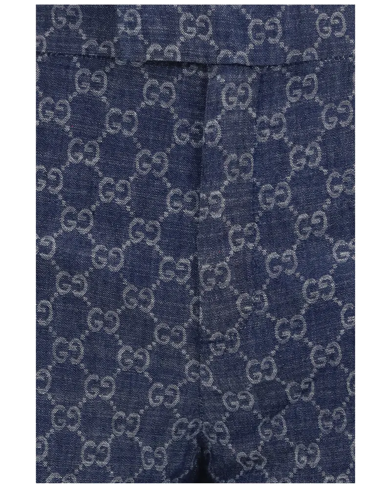 Gucci Women's Pants Gg Cotton Jacquard Denim Blue Trousers Blue
