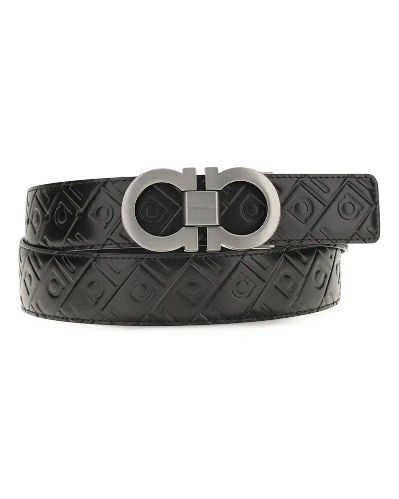 Ferragamo Men's Leather Belt Gancini Reversible Black Calf Black