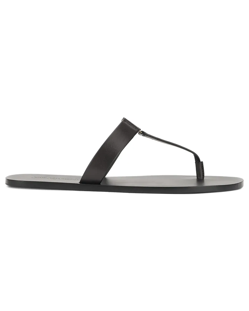 Saint Laurent Men's Leather Flip-Flops Ultra Dark Brown Calf Skin Flip Flops & Slides Black