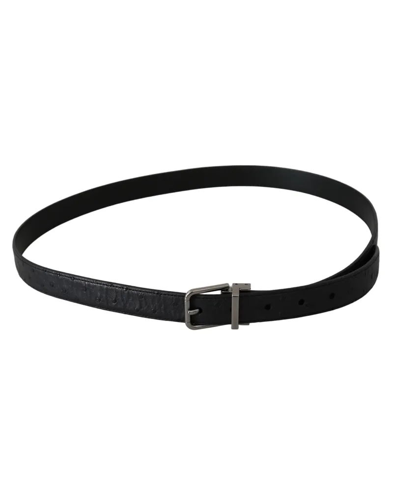 Dolce & Gabbana Men's Black Exotic Skin Pattern Silver Buckle Belt Black