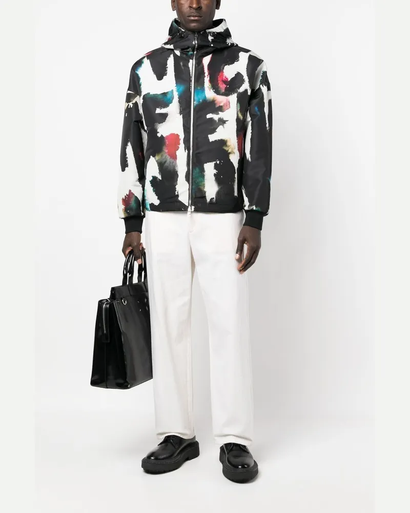 Alexander McQueen Graffiti-Print Hooded Jacket — Black Black