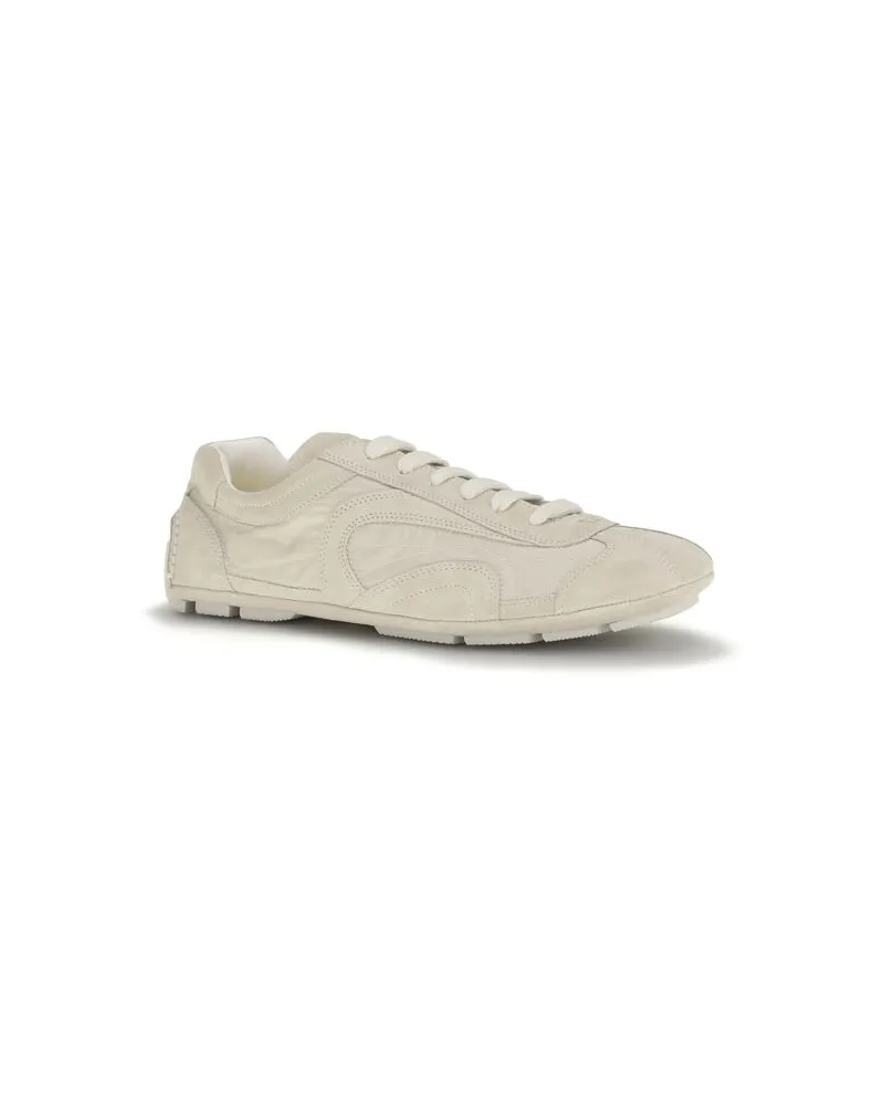 Prada Men's Beige Calf Leather Bos Taurus Sneakers Beige