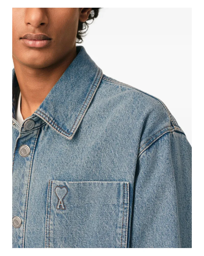 AMI Paris Embossed Logo Denim Jacket — Blue Blue