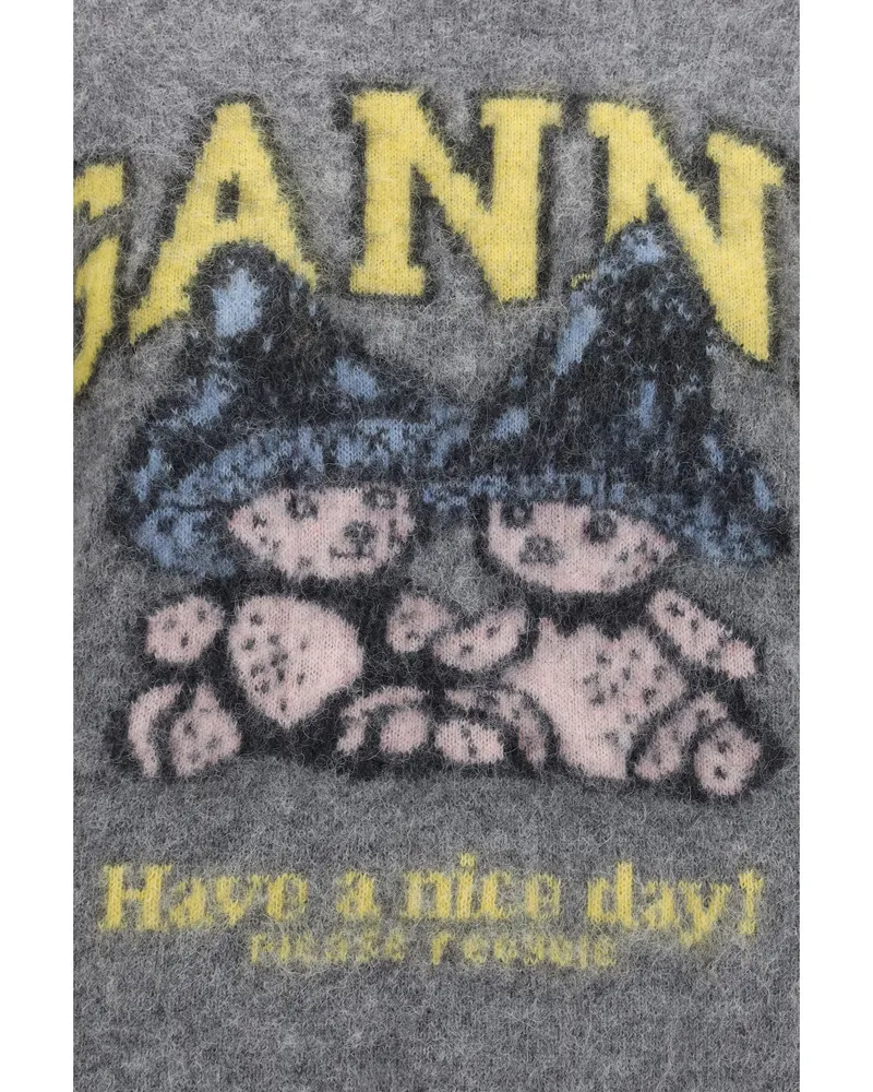 Ganni Alpaca-Blend Graphic Knit Sweater — Gray Gray