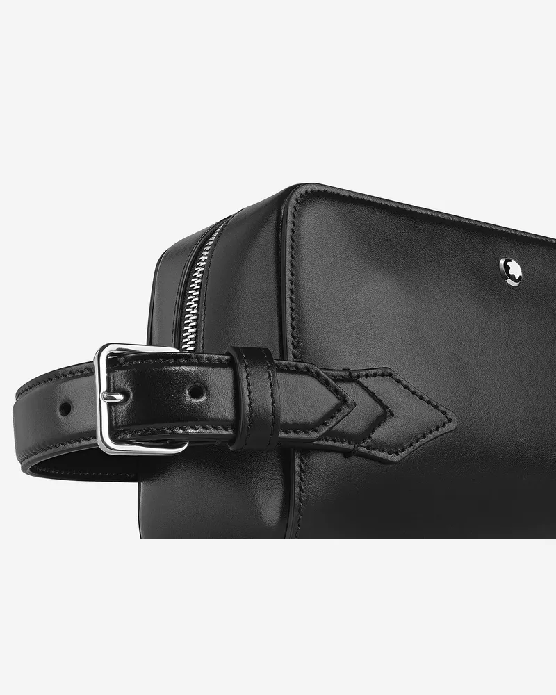 Montblanc Men's Leather Toiletry Bag Black Handbags Hand Black