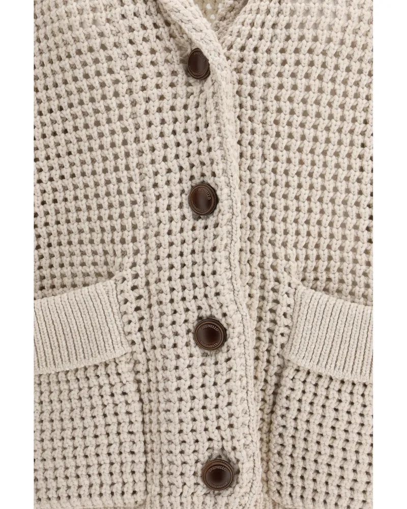 Brunello Cucinelli Women's Cardigan Cotton-Feather Oat Sweater Beige