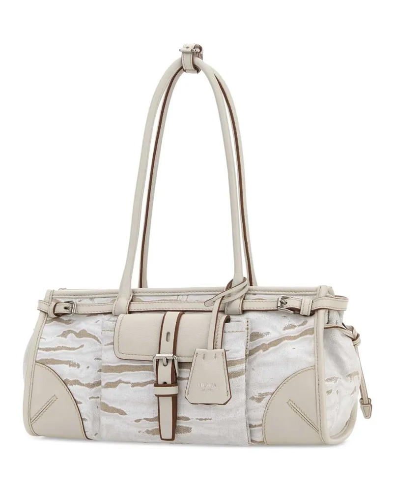 Prada Women's Printed Canvas Medium  Bonnie Shoulder Bag Bianco Borse A Mano Beige
