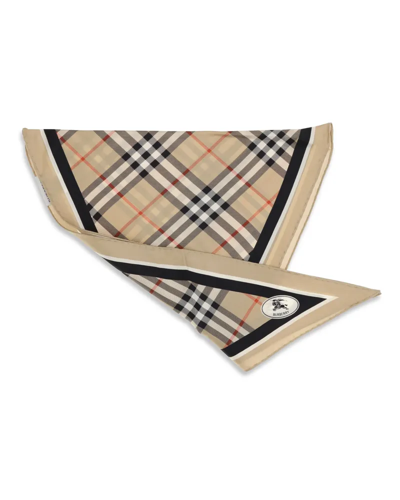 Burberry Women's Silk Scarf Check With Knight Stamp - Sand Scarfs Beige