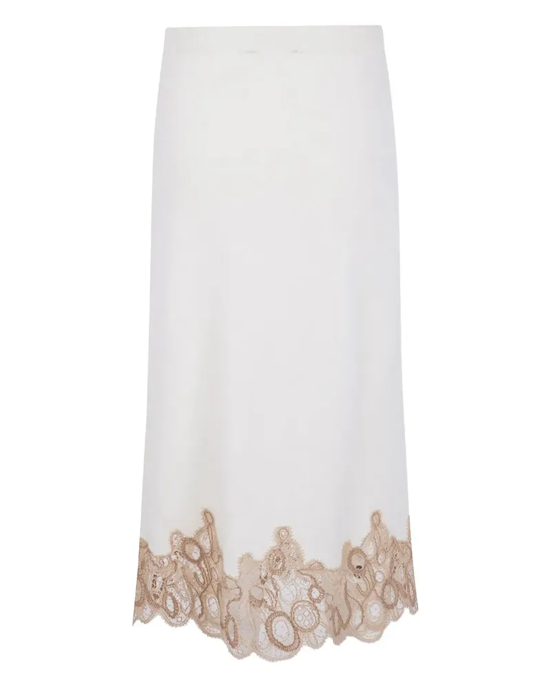 Fabiana Filippi Women's Lace-Trimmed Wool Midi Skirt Aw25 W White
