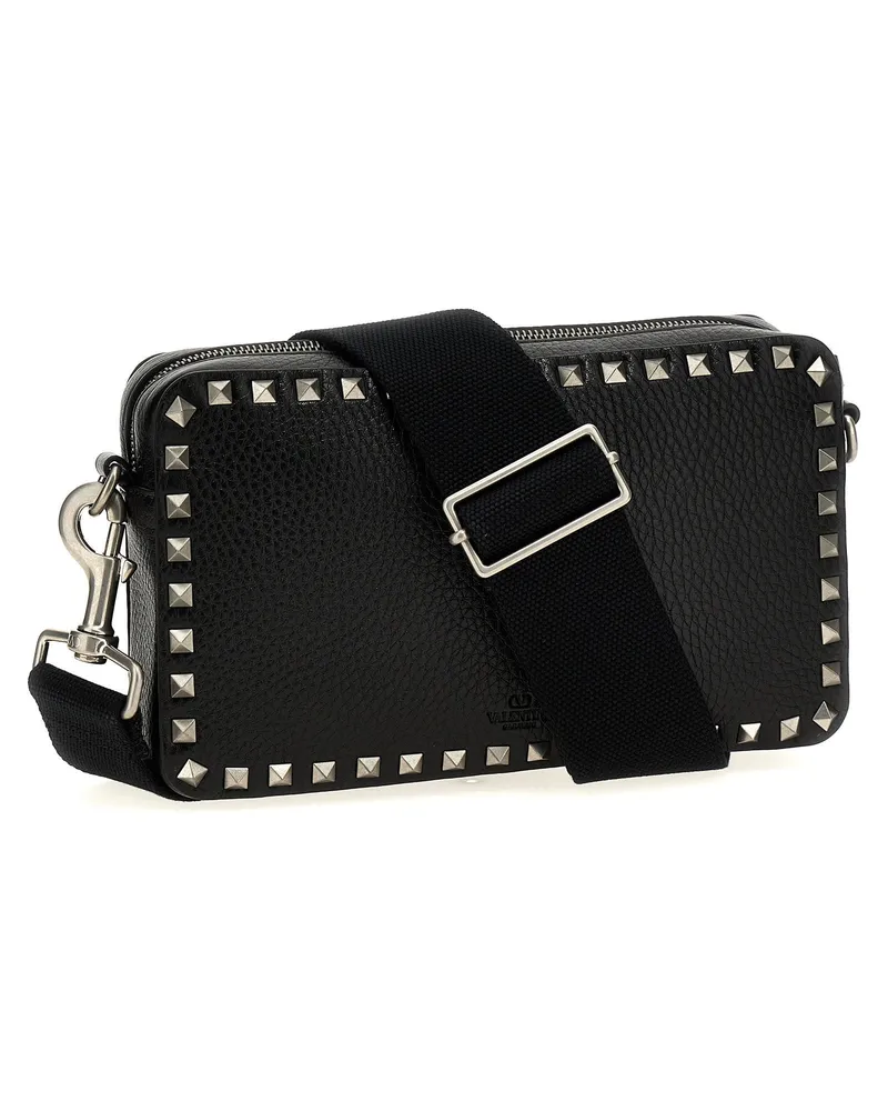 Valentino Garavani Pyramid Stud Leather Crossbody Bag — Black Black