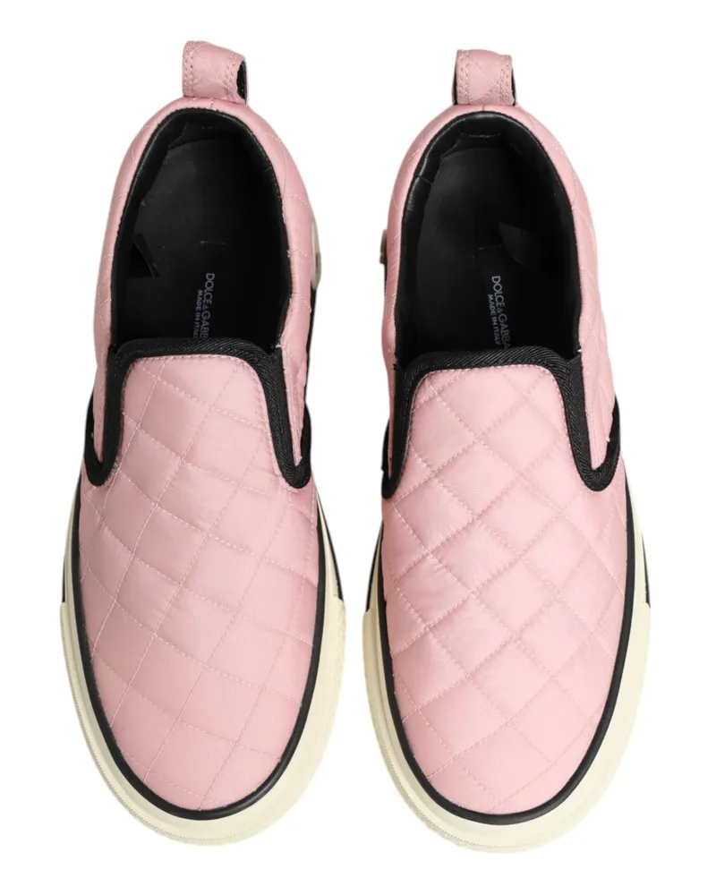 Dolce & Gabbana Women's Pink Quilted Nylon Slip-On Sneaker Shoes Pink
