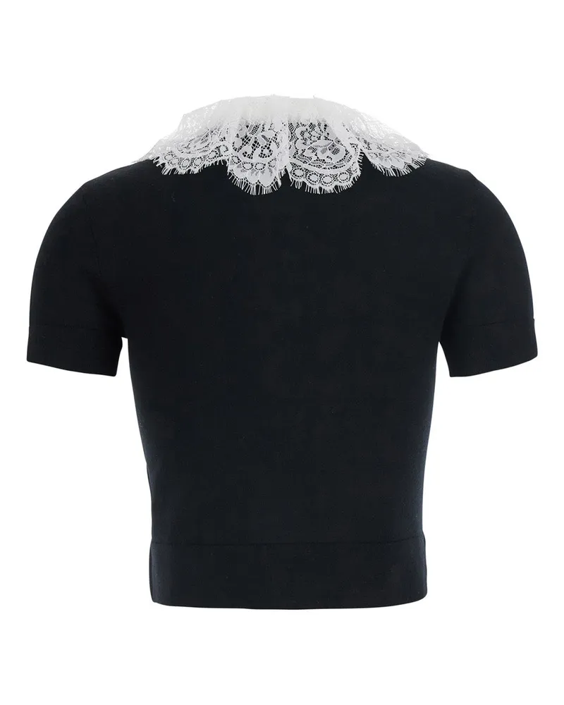 Self-Portrait Women Top With Lace Collar, Black Wool Tops Black