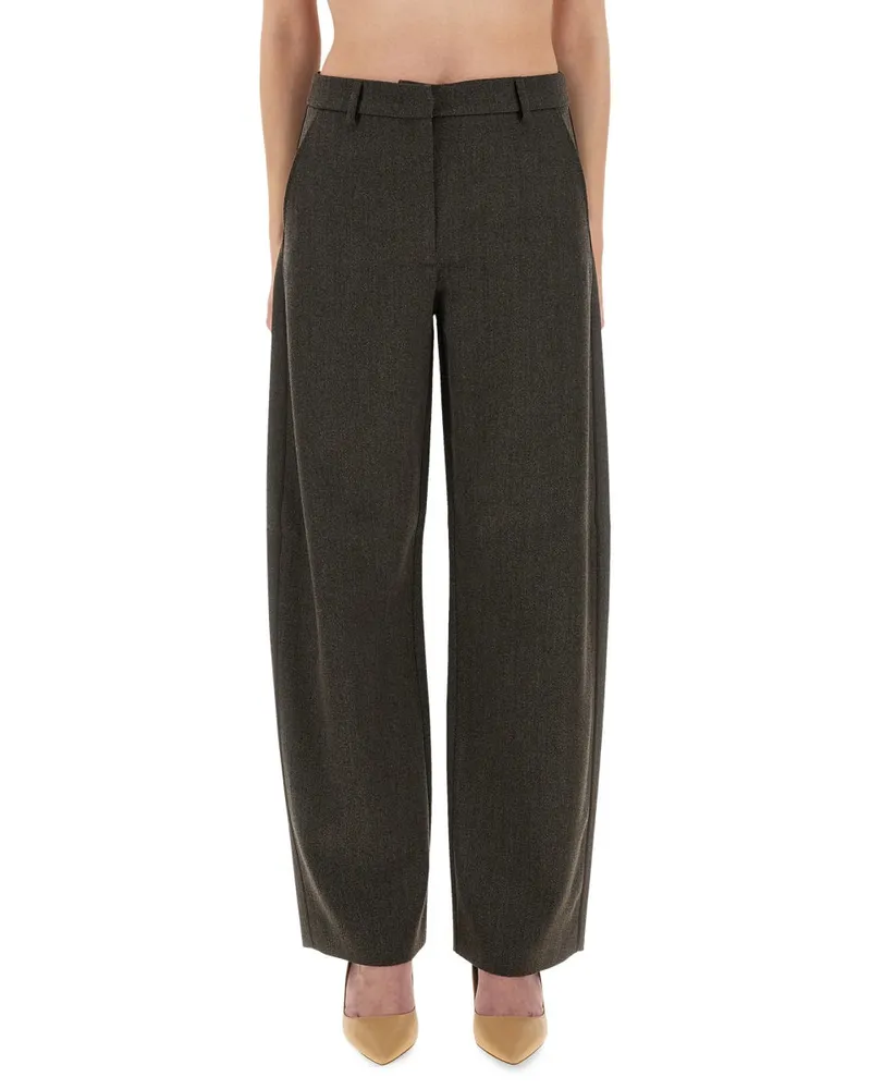 Moschino Wide Leg Wool-Blend Trousers — Gray Gray