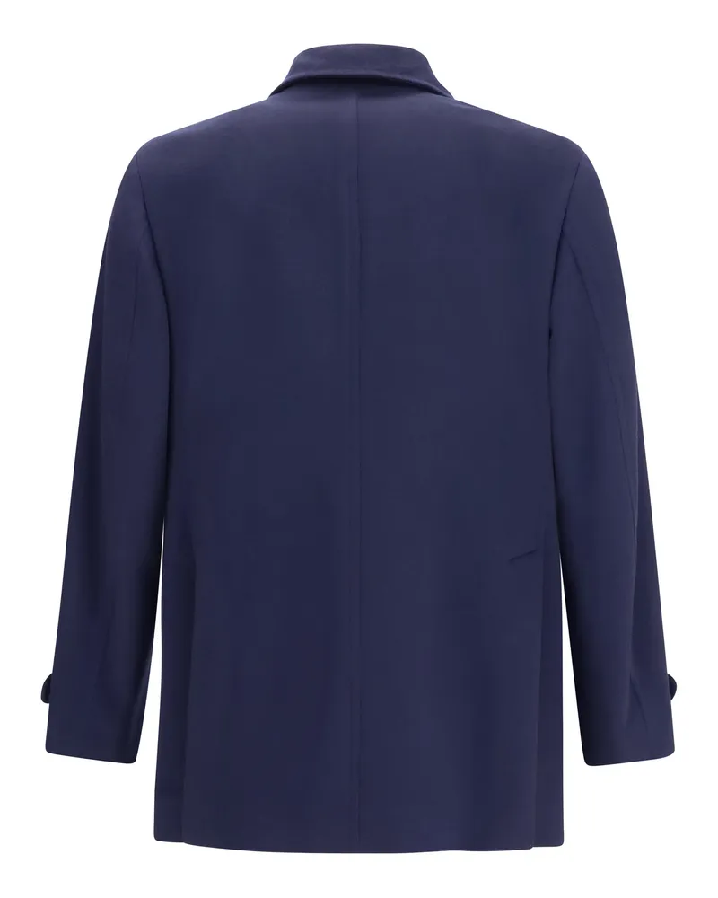 Brunello Cucinelli Men's Double-Breasted Wool Coat Blu Colorato+rubino Merino Ovis Aries Navy