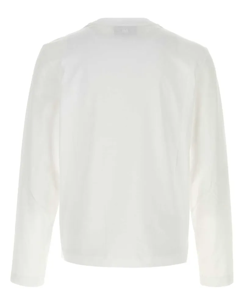 AMI Paris Men's White Cotton T-Shirt Blanc-Noir Exterior Blanc/noir Exterior: T-shirts And Polos White