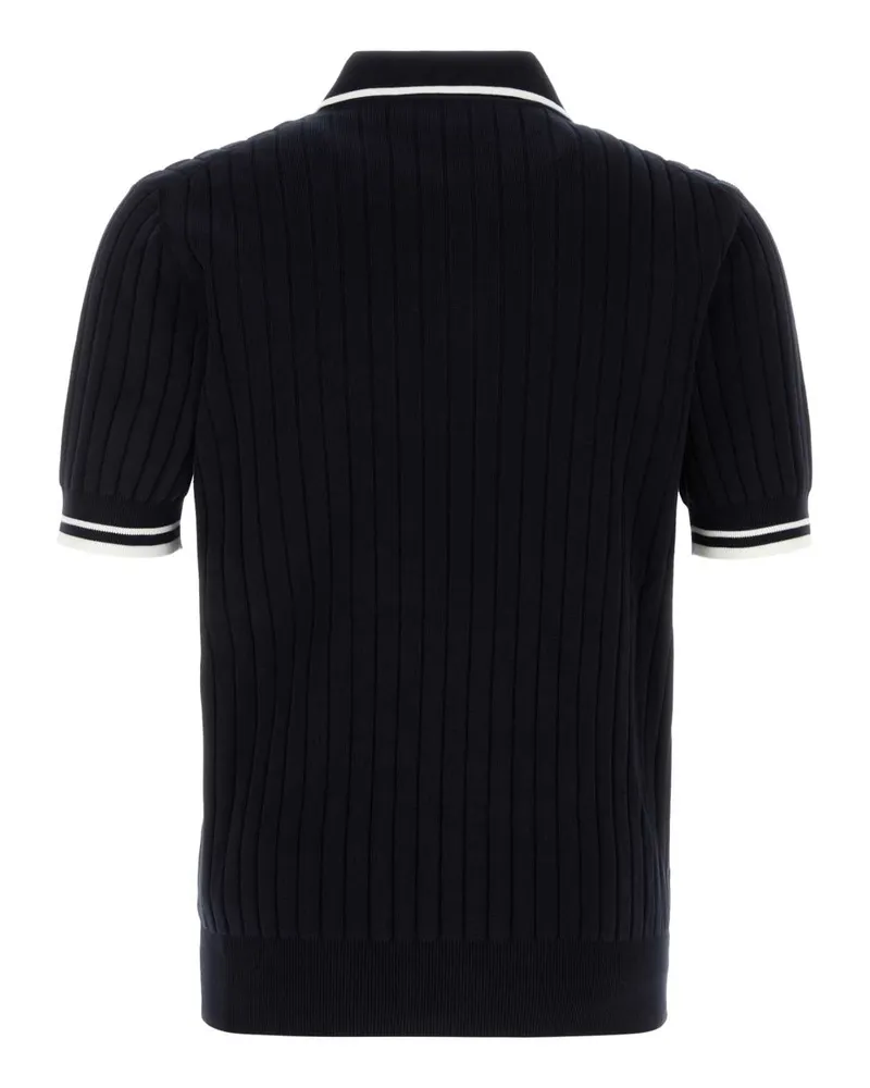 Dolce & Gabbana Men's Midnight Blue Knit Polo Shirt Blubianco Exterior: Cotton Nylon Maglieria Sweater Navy