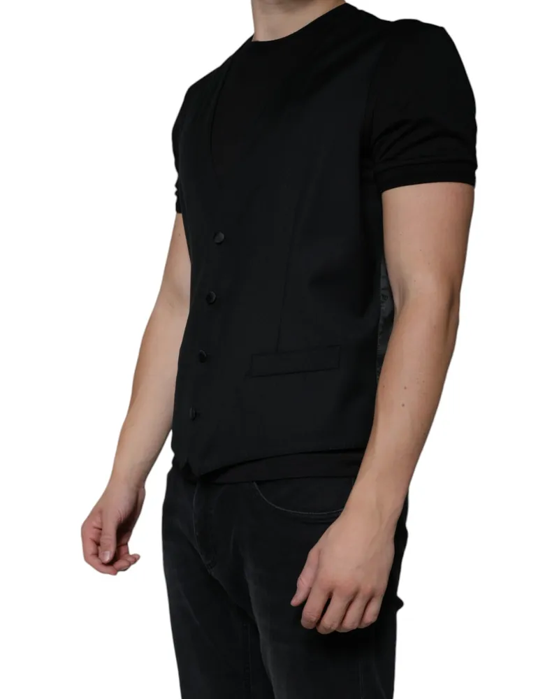 Dolce & Gabbana Men's Black Wool Waistcoat Dress Formal Vest Virgin Elastane Black