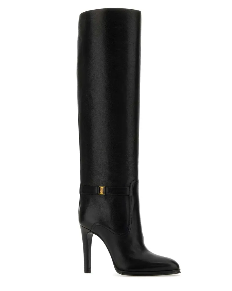 Saint Laurent Women's Black Leather Diane Boots Nero Stivali Black