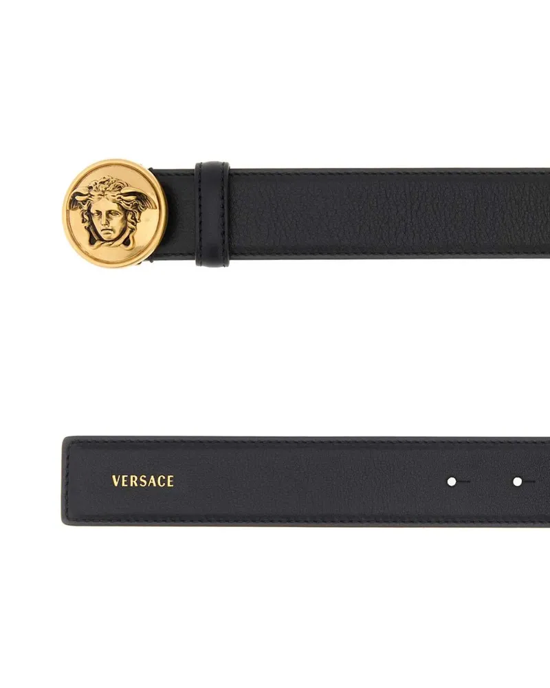 Versace Women's Black Leather Belt Gold Cinture Black