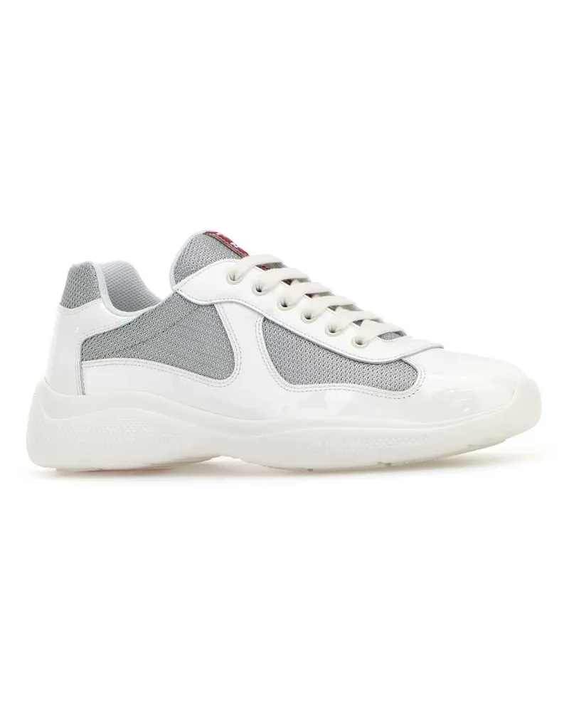 Prada Men's Two-Tone Leather And Fabric America S Cup Sneakers Biancoargento Pa-Vitello Calfskin White