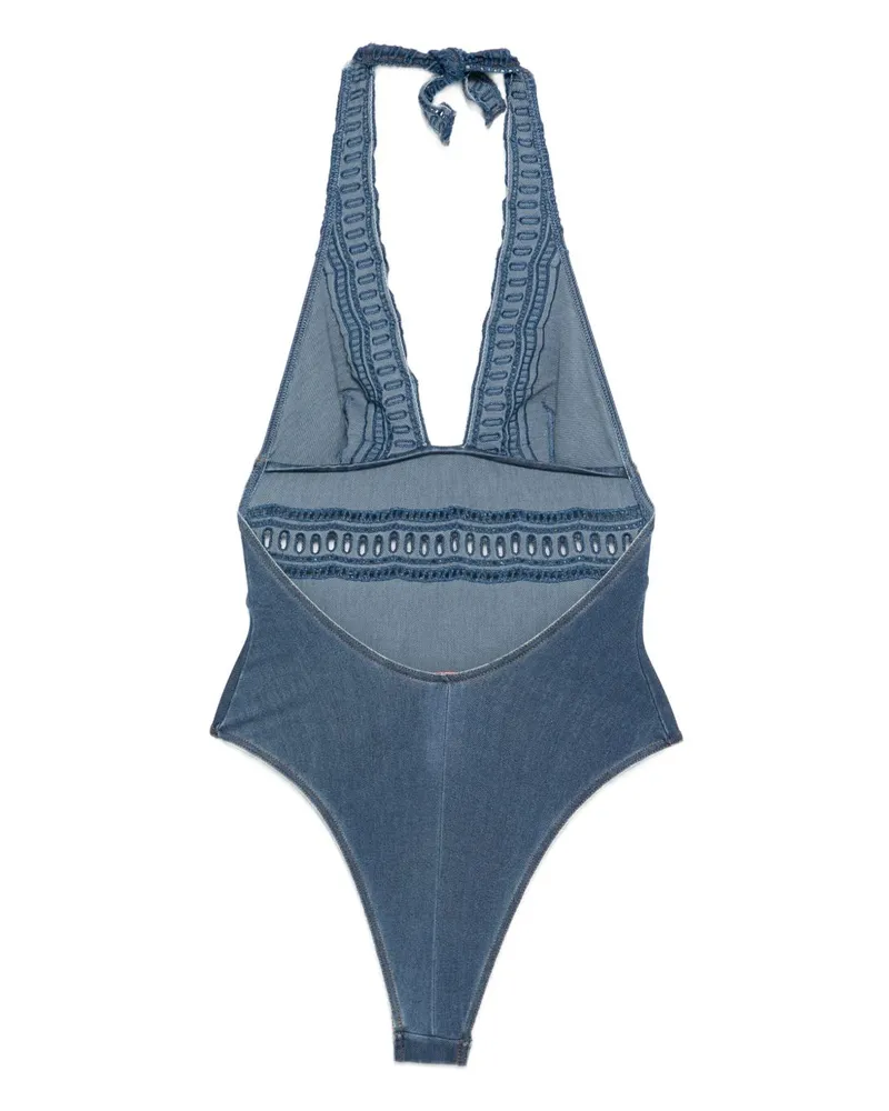 Ermanno Scervino Crochet-Lace Halter Swimsuit — Blue Blue